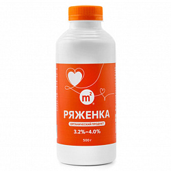 Ряженка из цельного молока от 3,2 до 4% 500г М2